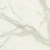 Calacatta ceramic texture, white with gray and beige veining, polished glossy finish, Sovet Italia CE2 series, smooth dense surface.